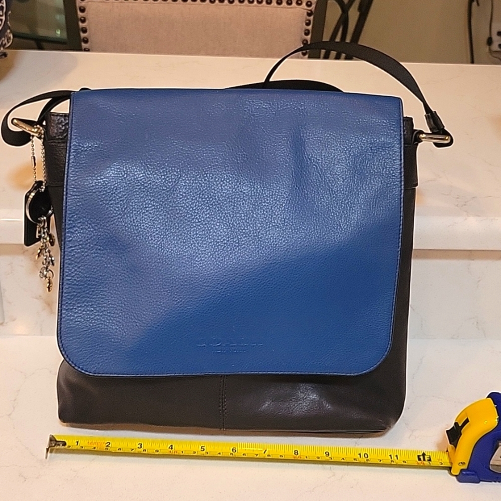 Coach black and blue leather messenger/shoulder purse